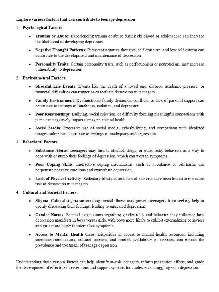 J2 Explore Various Factors That Can Contribute To Teenage Depression ...