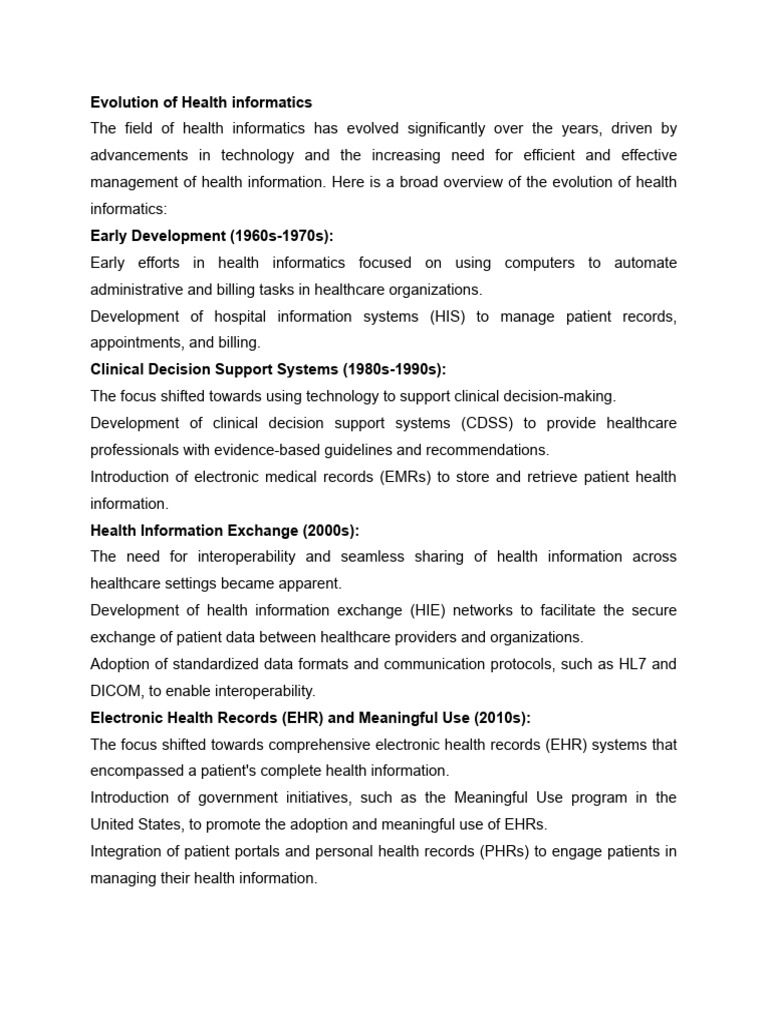 Evolution of Health Informatics | PDF | Health Informatics | Electronic ...