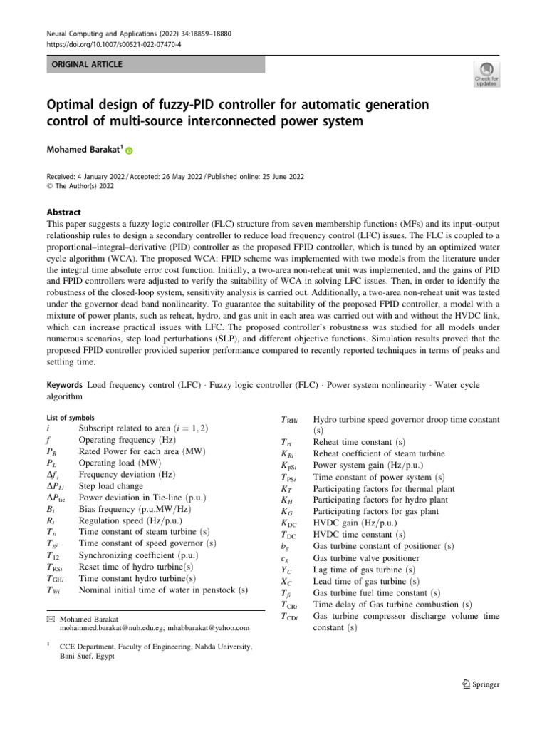Optimal Design of fuzzy-PID Controller For Automatic Generation Control ...