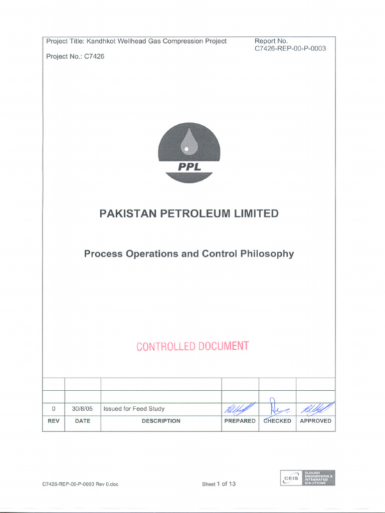 Process Operations & Control Philosophy C7426-REP-00-P-0003 Rev 0 | PDF