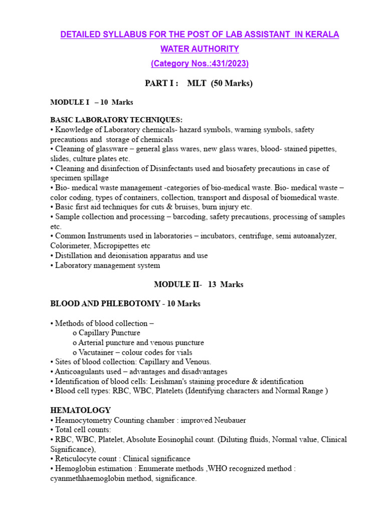 Kerala Water Authority Lab Assistant Syllabus | PDF | Momentum | Newton ...