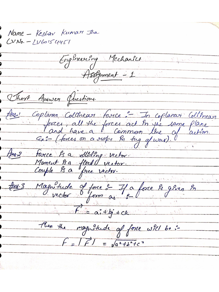 Mechanics Assignment 1 Pdf