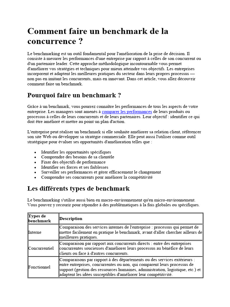 Guide pratique du benchmark concurrentiel | PDF | Analyse comparative ...