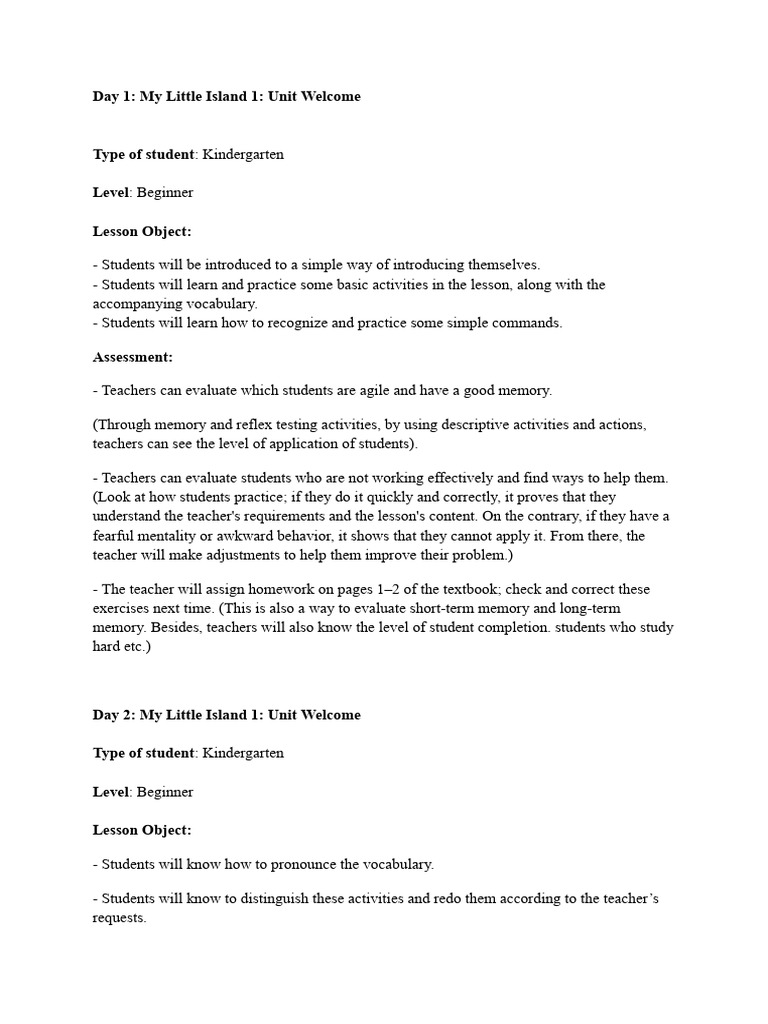 5-Day Lesson Plan (Lesson Objective + Assessment) | PDF | Teachers | Memory