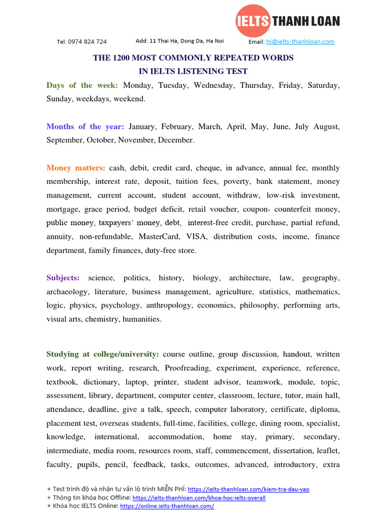 Common IELTS Listening Vocabulary | PDF | Coal