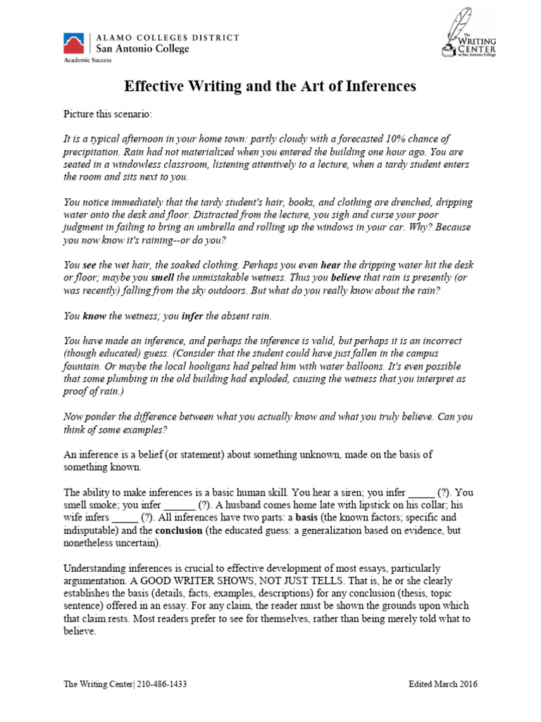 Effective writing the art of inferences pdf essays