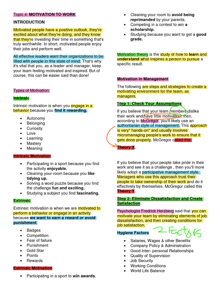 Topic 4 Motivation to Work | PDF | Motivational | Motivation