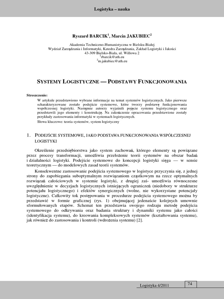 S l p f ystemy ogistyczne odstawy unkcjonowania pdf