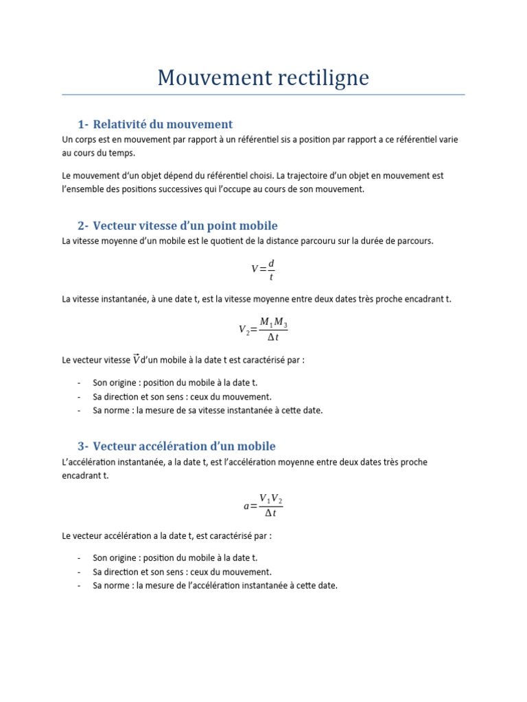 Caractéristiques du mouvement rectiligne | PDF | Sciences et mathématiques