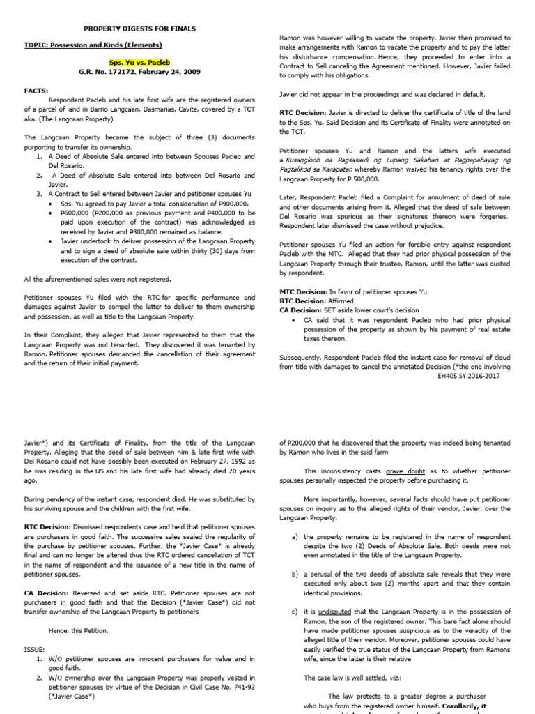 Langcaan Property Ownership Dispute Analysis | PDF | Deed | Adverse ...