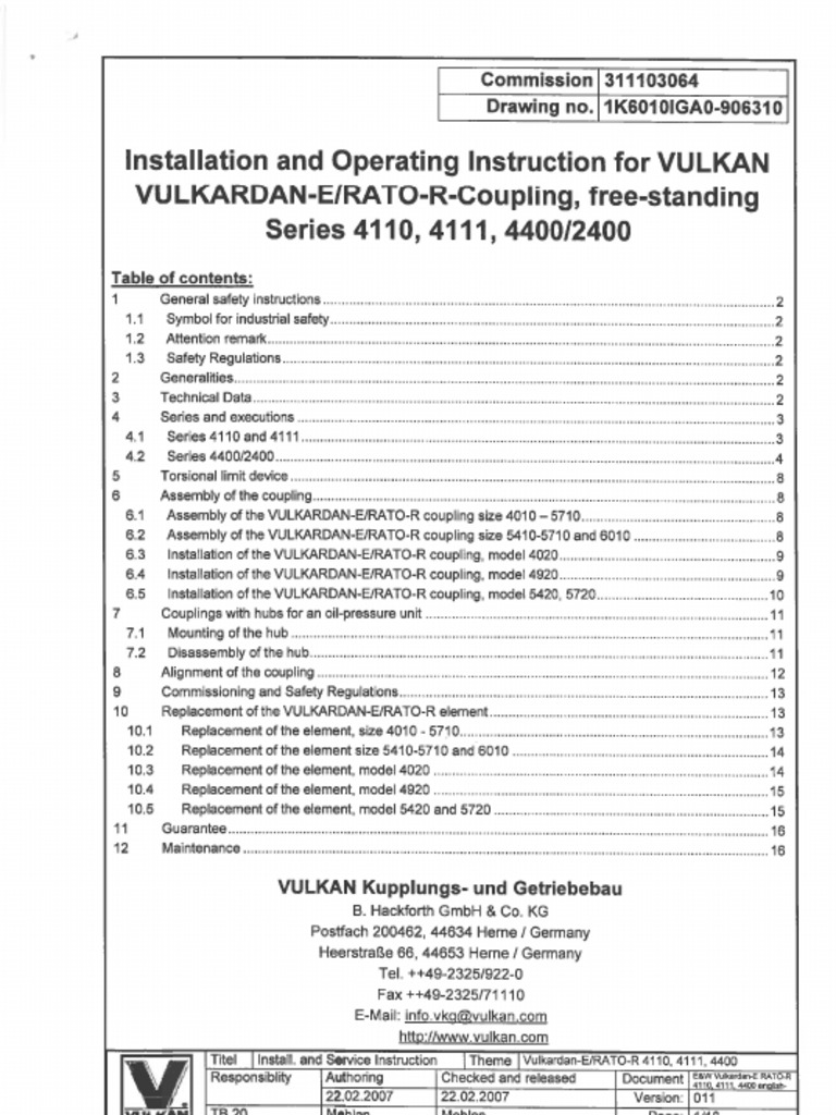 Vulkan VULKARDAN-E RATO-R-Coupling Free-Standing Series 4110 4111 4400 ...
