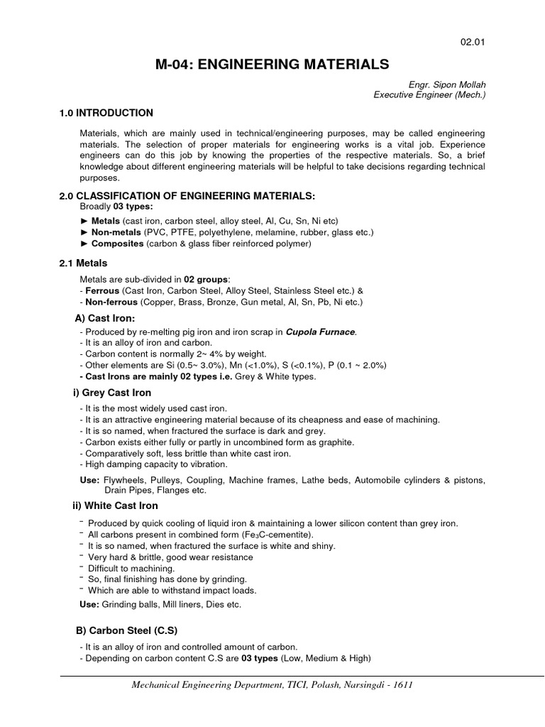 Overview of Engineering Materials | PDF | Steel | Iron