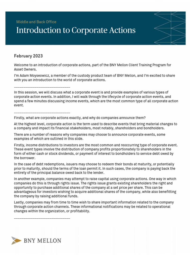 Introduction To Corporate Actions Transcript | PDF | Securities ...