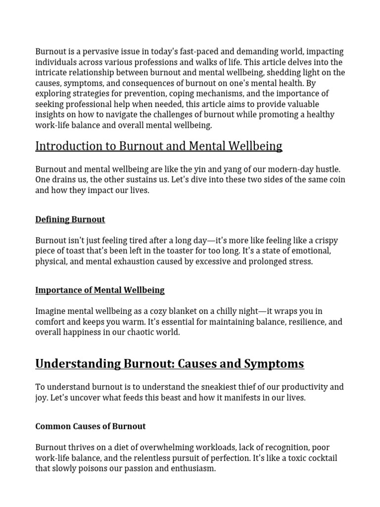 Combating Burnout for Mental Wellbeing | PDF | Occupational Burnout ...