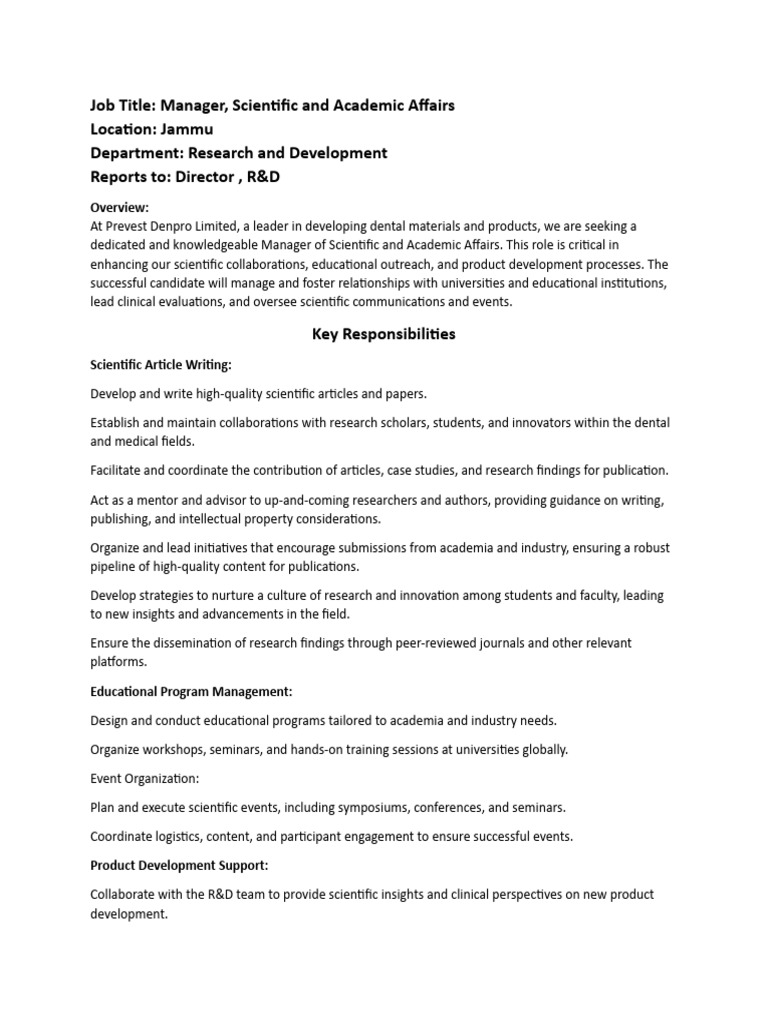 Manager of Scientific Affairs in Jammu | PDF | Clinical Trial | Mentorship