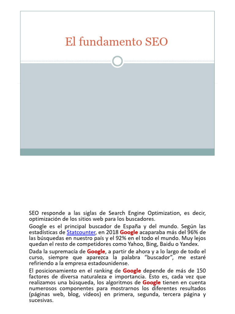 Fundamentos SEO y Glosario Esencial | PDF | Posicionamiento en ...