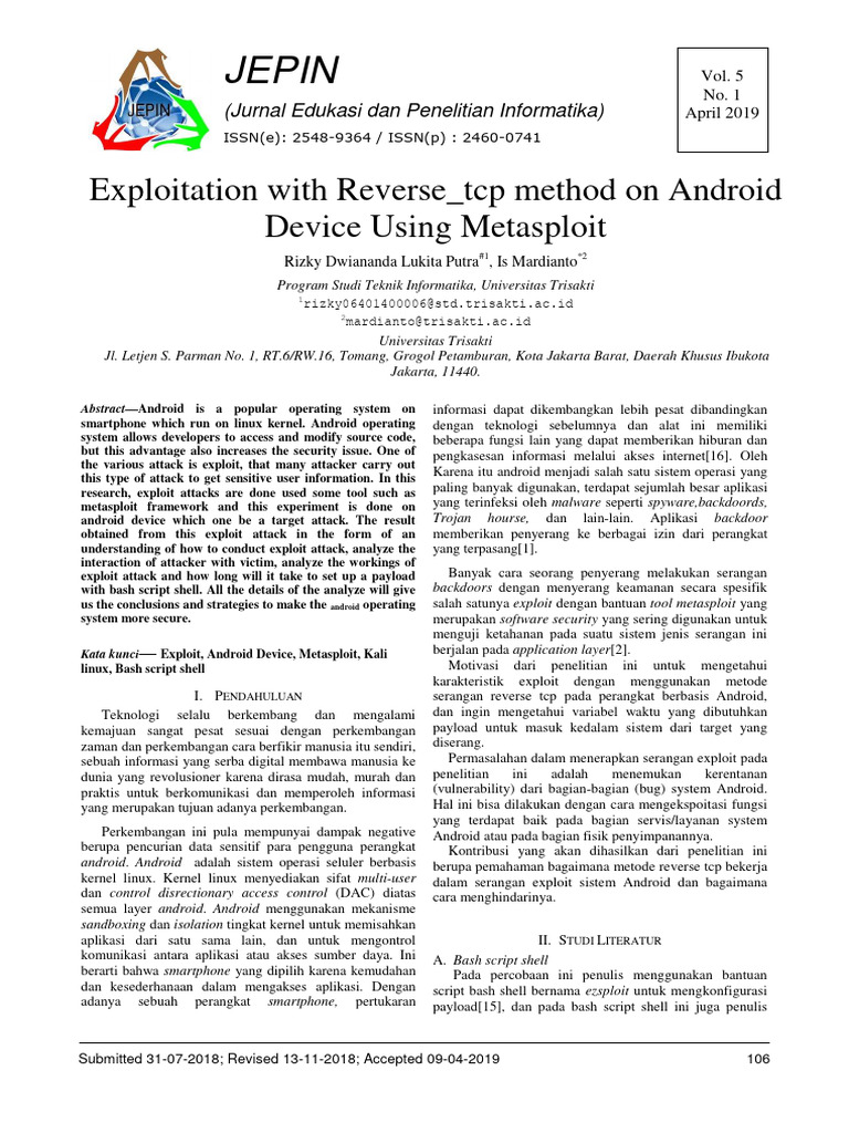 Exploitation With Reverse TCP Method On Android de | PDF