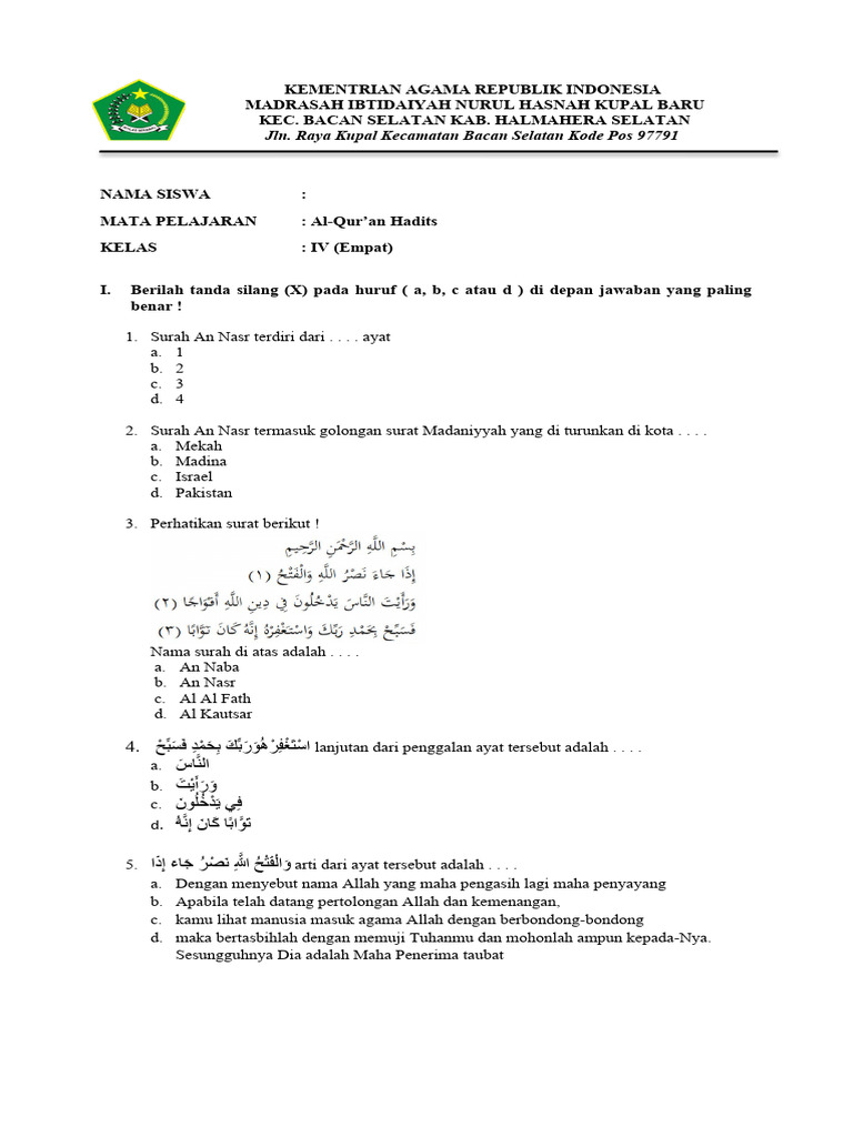 Menggapai Kebaikan Dunia Akhirat: Panduan Lengkap Soal Al-Qur’an Hadits Kelas 4 Semester 2