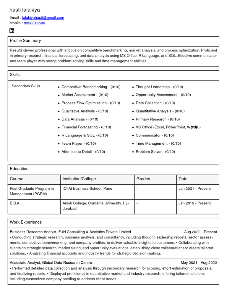 Business Research Analyst Profile | PDF | Analysis | Analytics