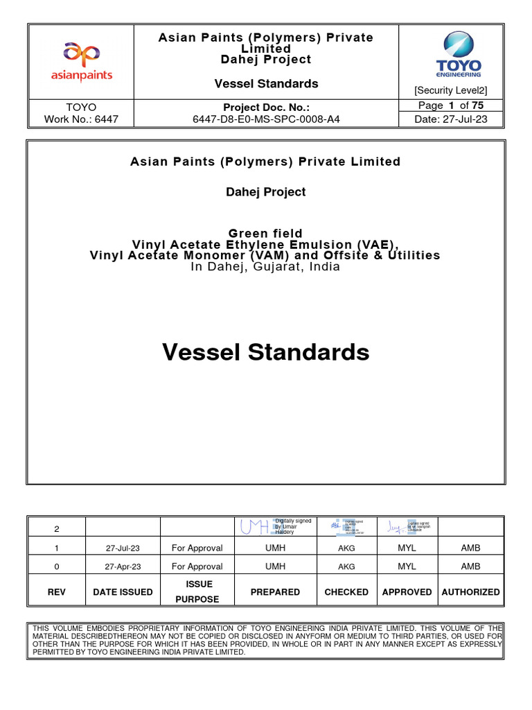 6447-D8-E0-MS-SPC-0008-A4 - Vessel STD | PDF | Pipe (Fluid Conveyance ...