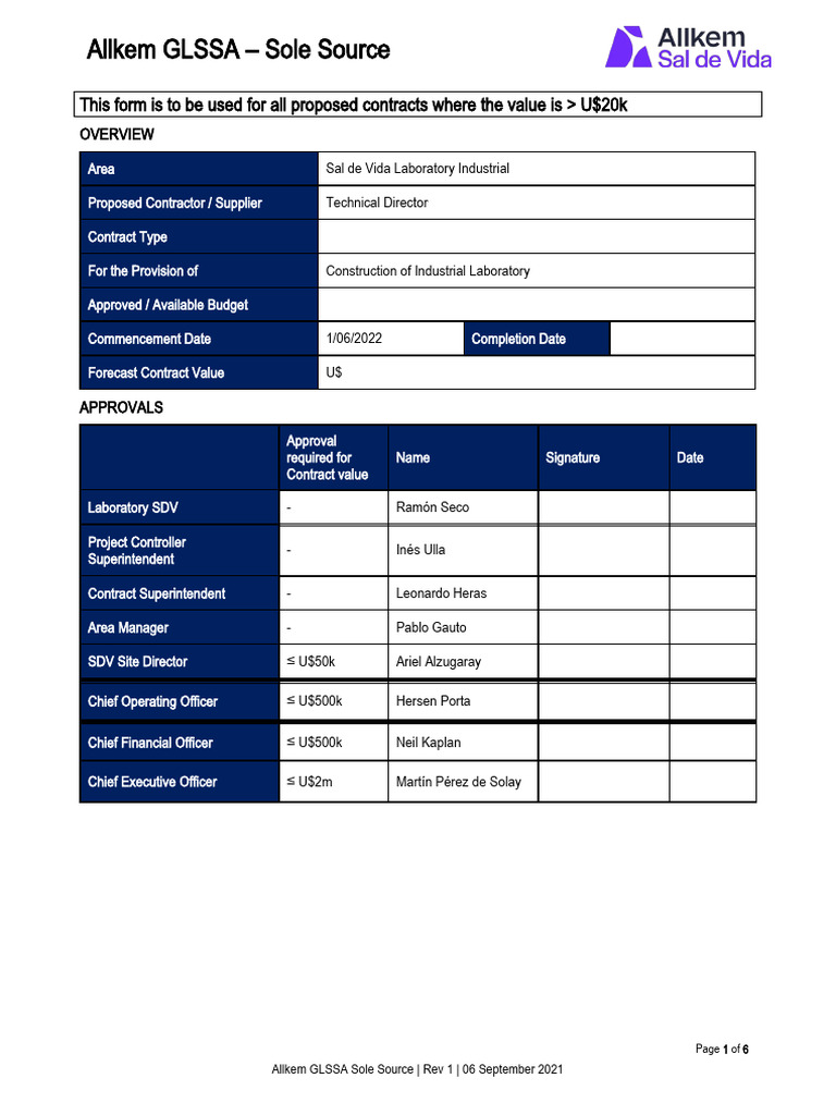 TEMPLATE SDV Sole Source ALLKEM-DT PG | PDF | Specification (Technical ...