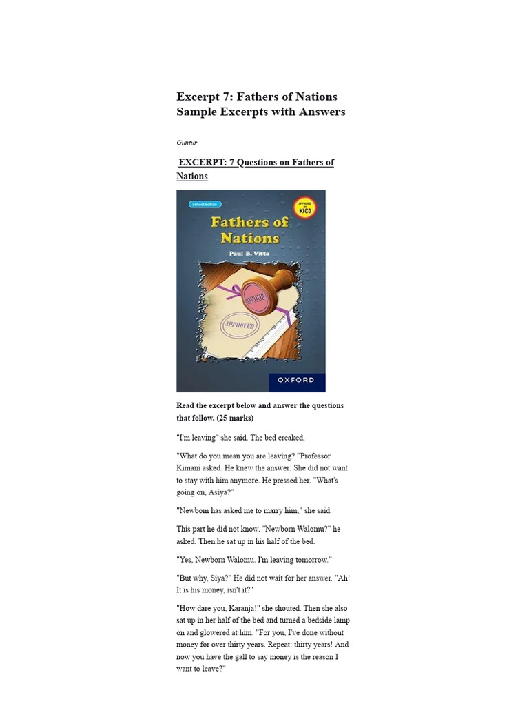 Excerpt Questions on Fathers of Nations | PDF | Language Arts & Discipline