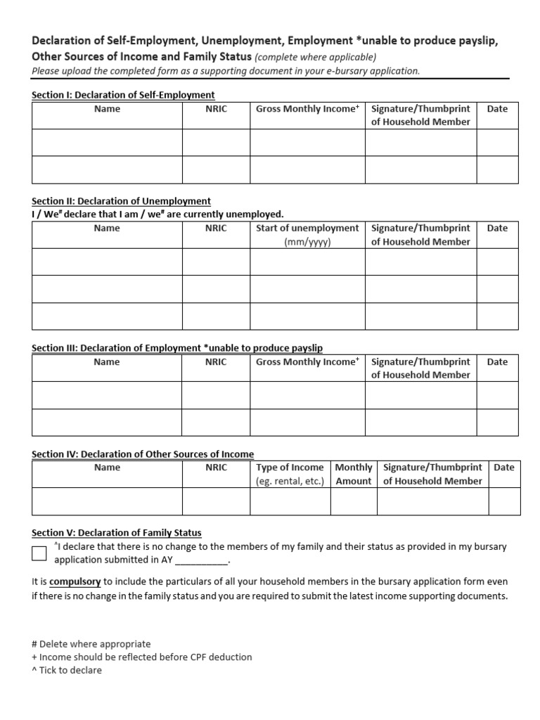 Bursary Income & Status Declaration | PDF