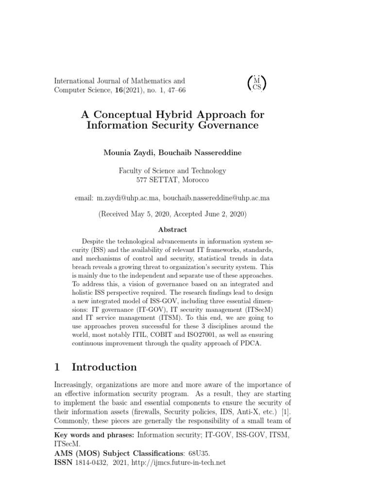 Hybrid Model for Information Security Governance | PDF | Information ...