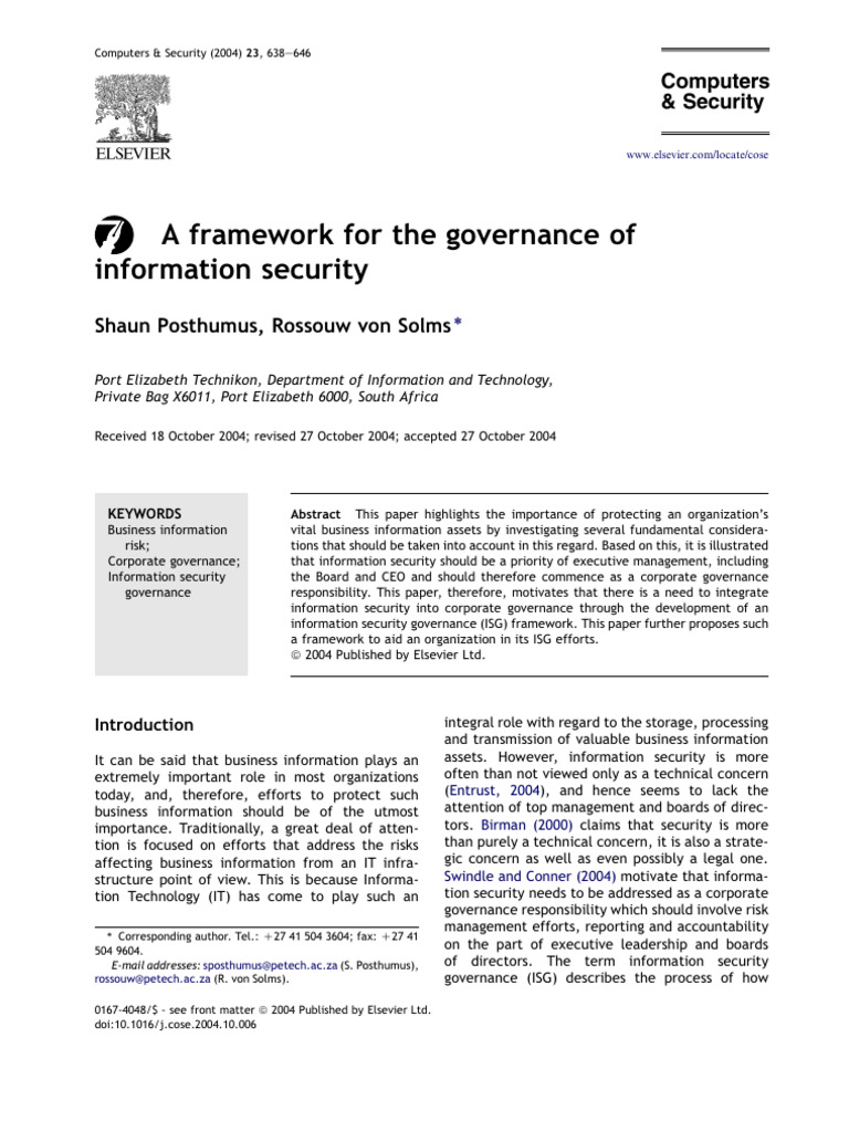 Information Security Governance Framework | PDF | Information Security ...