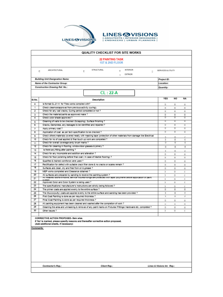 Painting Works Quality Checklist | PDF | Paint | Flooring