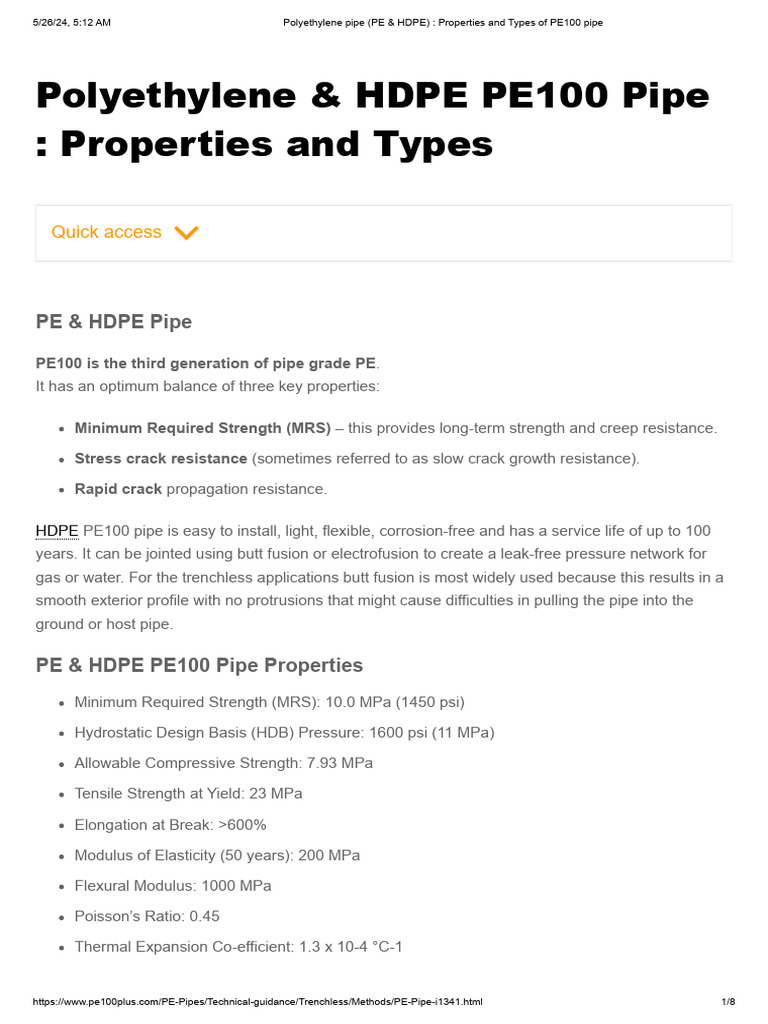 Properties and Types of PE100 pipe Manning's coefficient PDF Wear