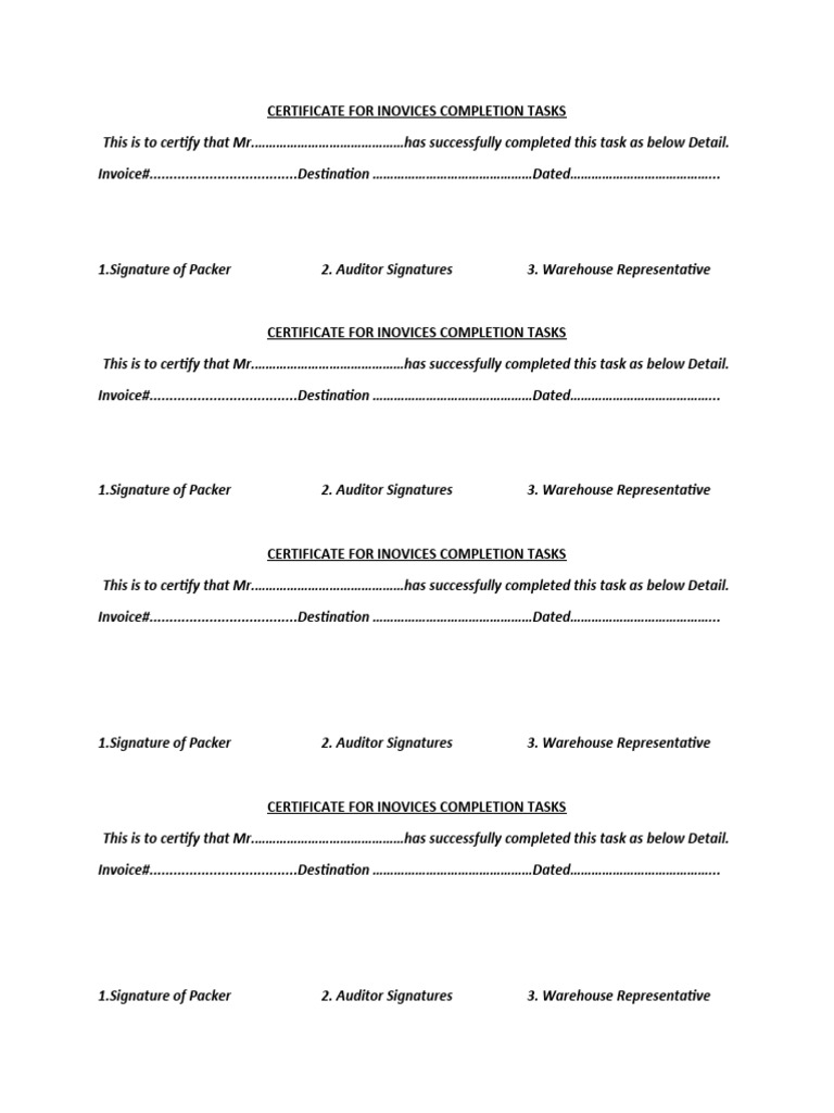 Invoice Completion Certificate Template | PDF | Finance & Money ...