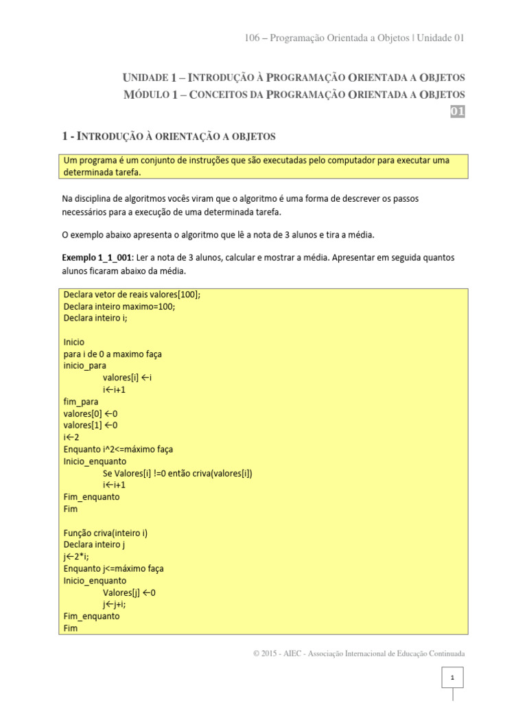 Introdução à Programação Orientada a Objetos | PDF | Java (linguagem de ...