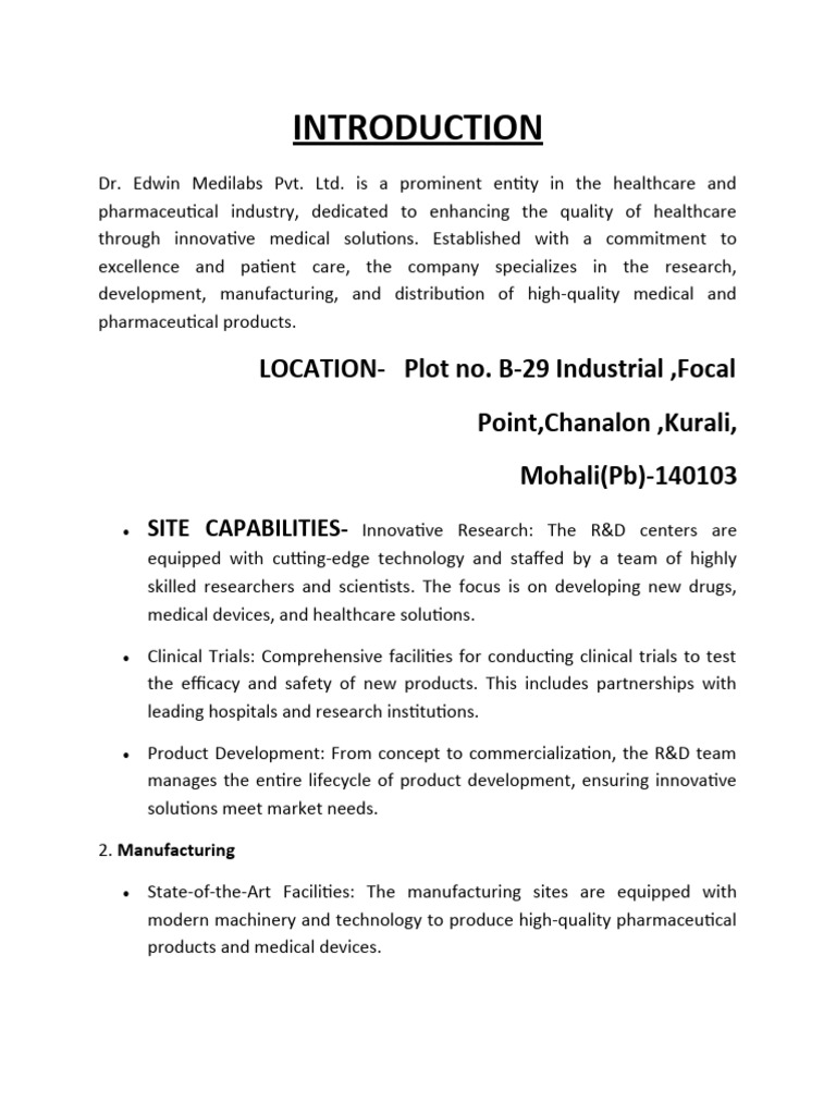 Dr. Edwin Medilabs Pvt. LTD PDF Health Care Logistics
