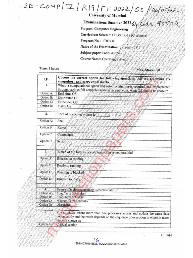 Be - Computer Engineering - Semester 4 - 2022 - May - Operating ...