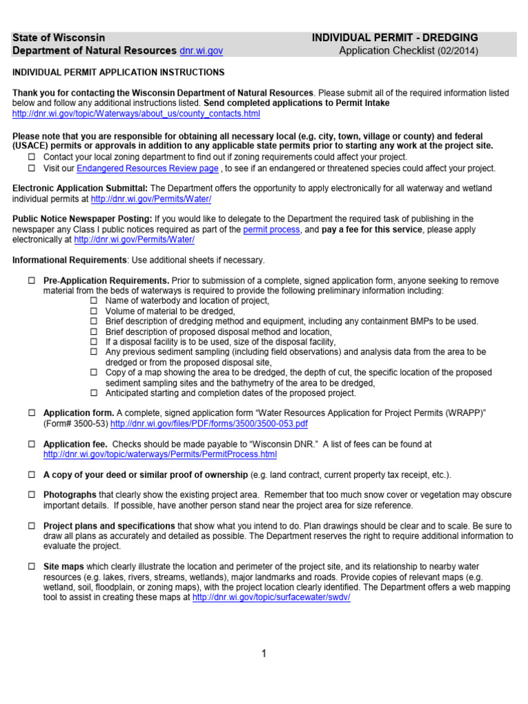 Wisconsin Dredging Permit Application Guide | PDF | Wetland | Dredging
