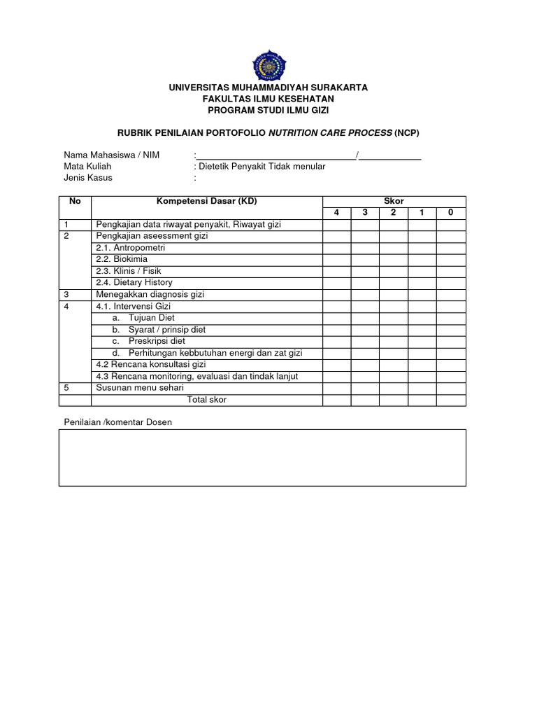 Rubrik Penilaian NCP Dietetik | PDF | Kesehatan Holistik