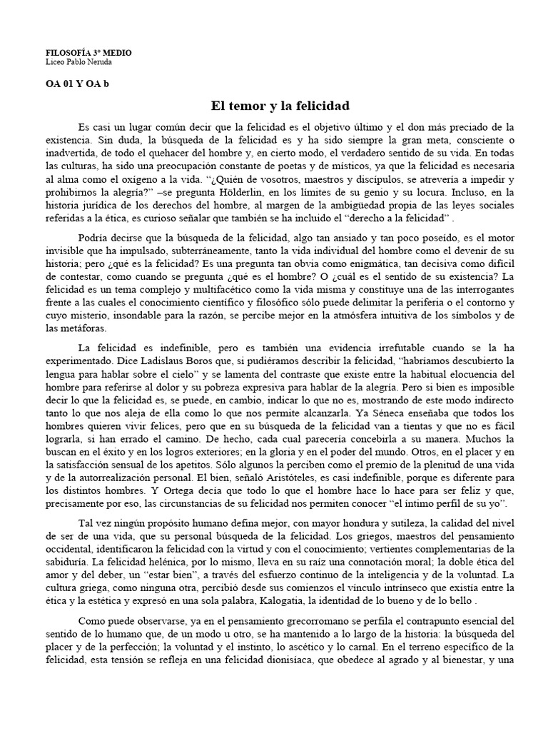 El temor y la felicidad en filosofía | PDF | Felicidad | Virtud