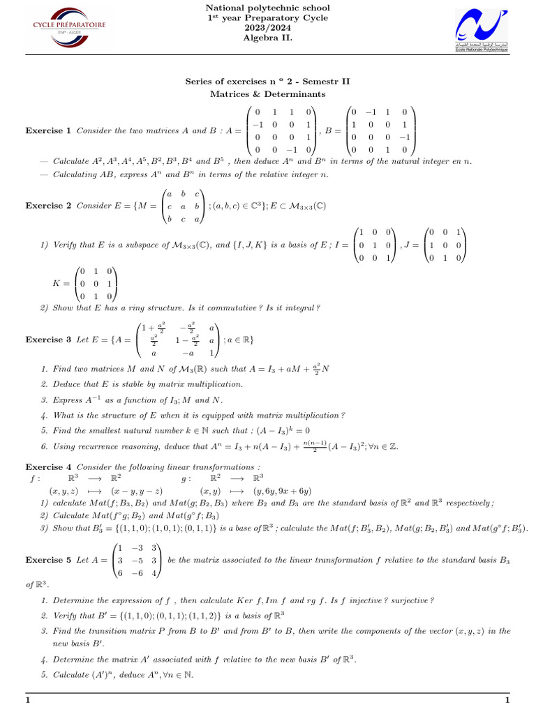TD Matrices-Determinants | PDF | Matrix (Mathematics) | Basis (Linear ...
