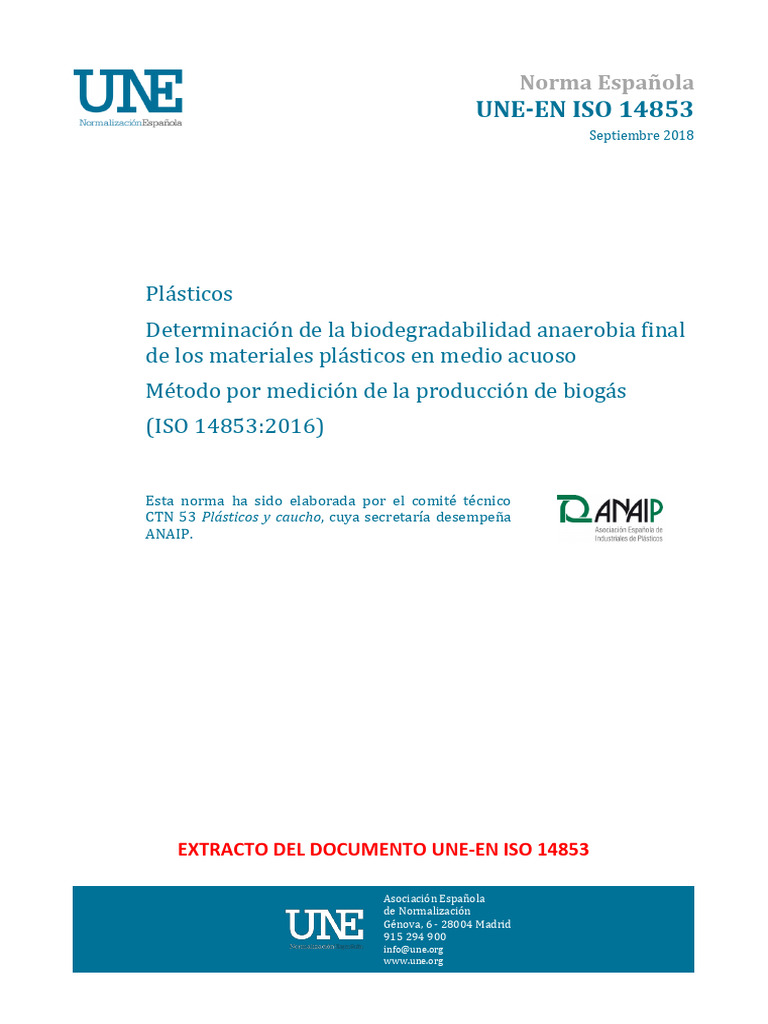 (Ex) Une-En Iso 14853 2018 | PDF | Biodegradación | Sustancias químicas