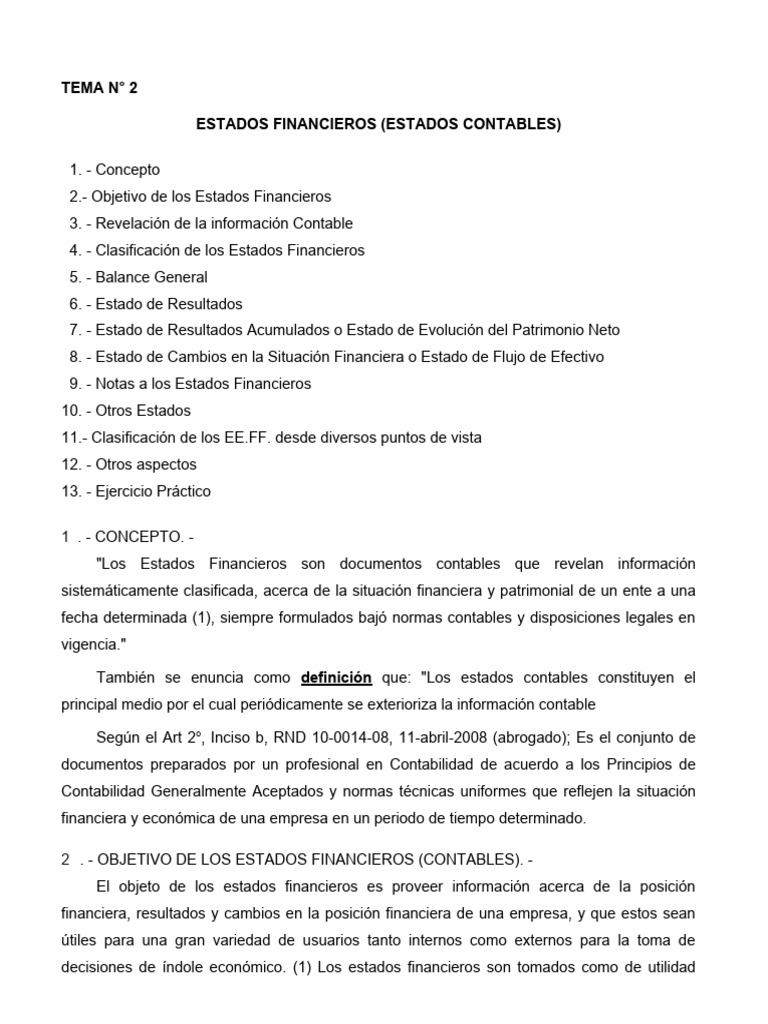 Tema 2 Estados Financieros | PDF | Contabilidad | Estado financiero