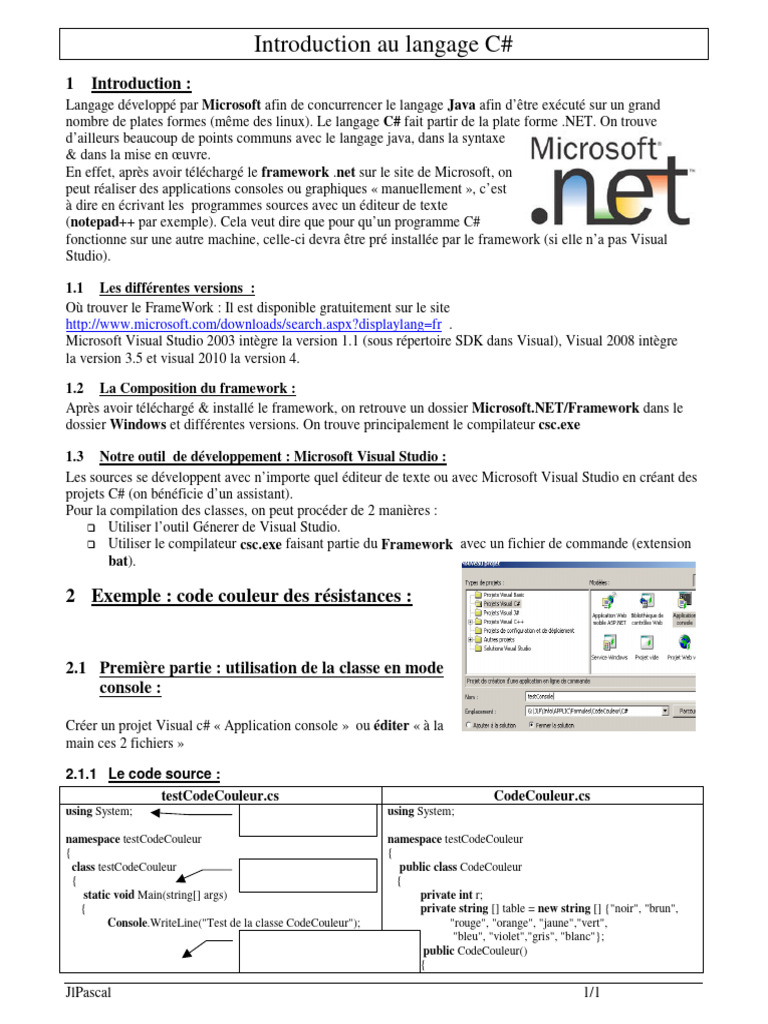 Cours D Introduction Au Langage C# | PDF | C# (Langage de programmation ...