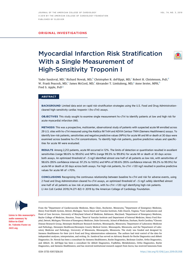 Sandoval Et Al 2019 Myocardial Infarction Risk Stratification With A ...