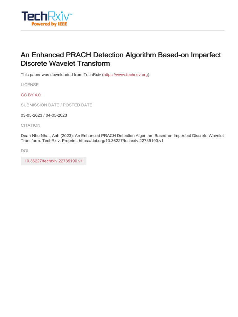 Anhdnn Enhanced PRACH Detector Paper | PDF | Wavelet | Algorithms