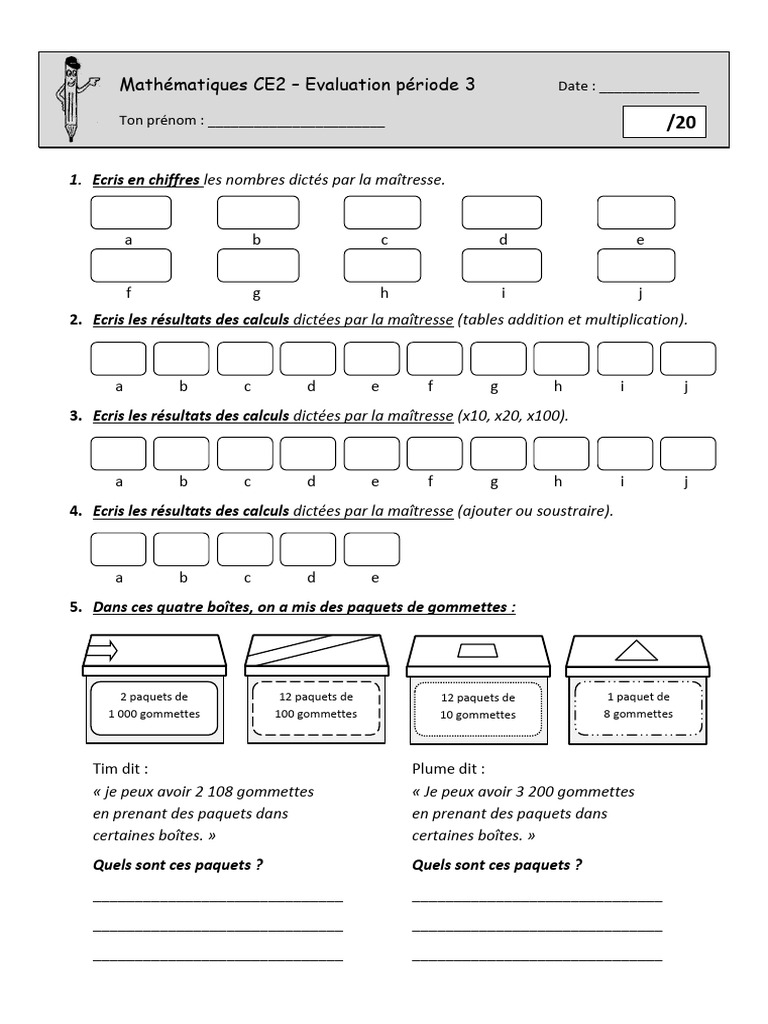 Évaluation Maths CE2 Période 3 | PDF | Échecs
