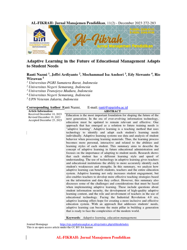 Adaptive Learning in The Future of Educational Man | PDF | Methodology ...