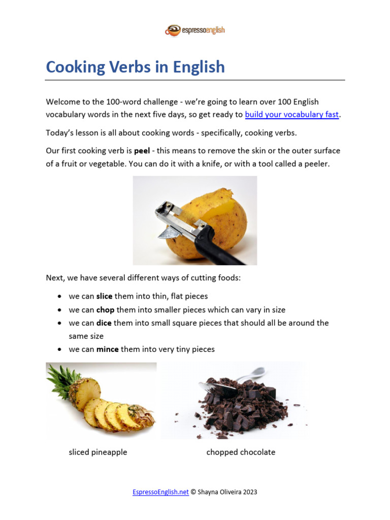 CookingVerbsinEnglish Download Free PDF Cooking Breads