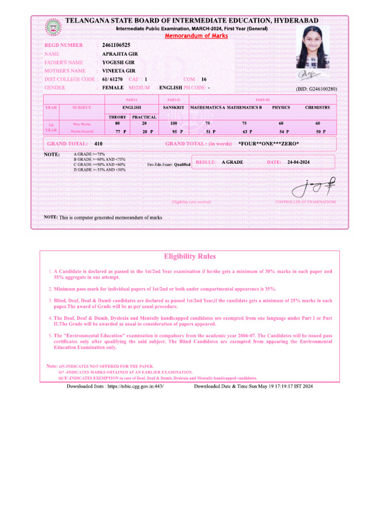 Inter 1st Yr Result | PDF
