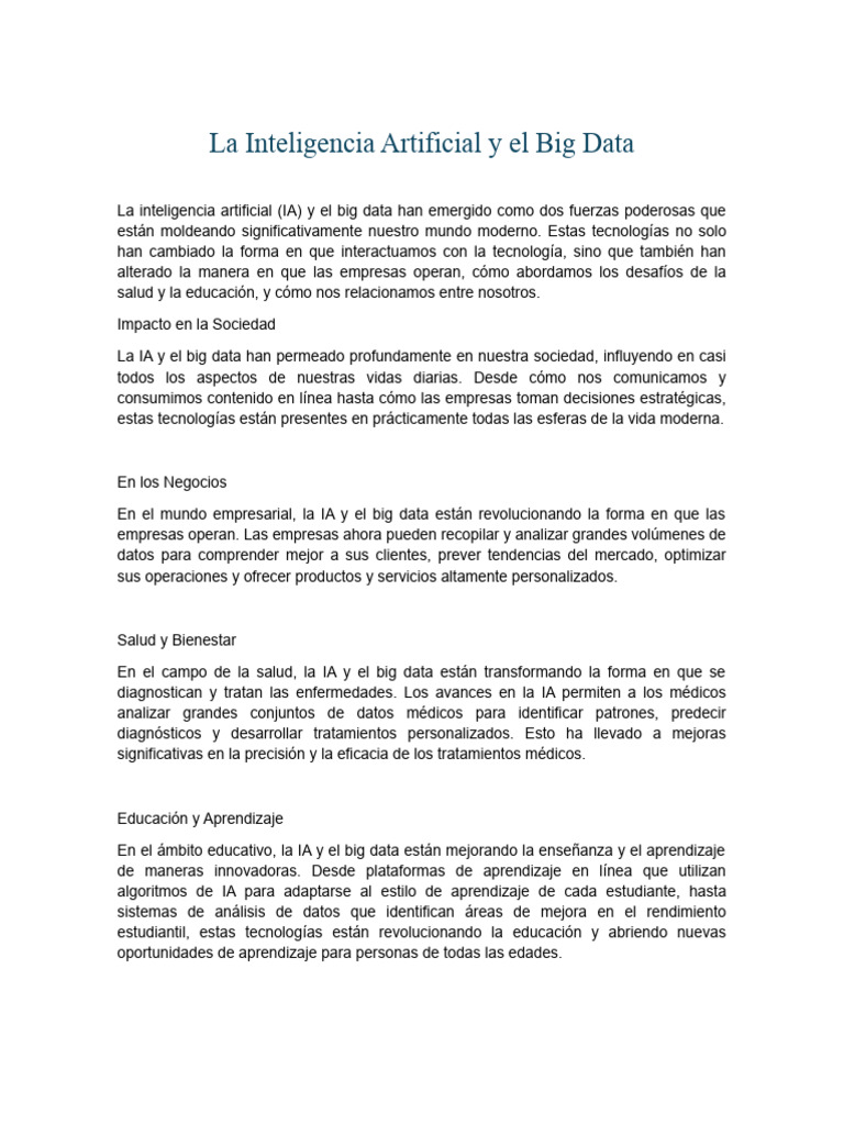 Impacto de IA y Big Data en la Sociedad | PDF | Inteligencia artificial ...