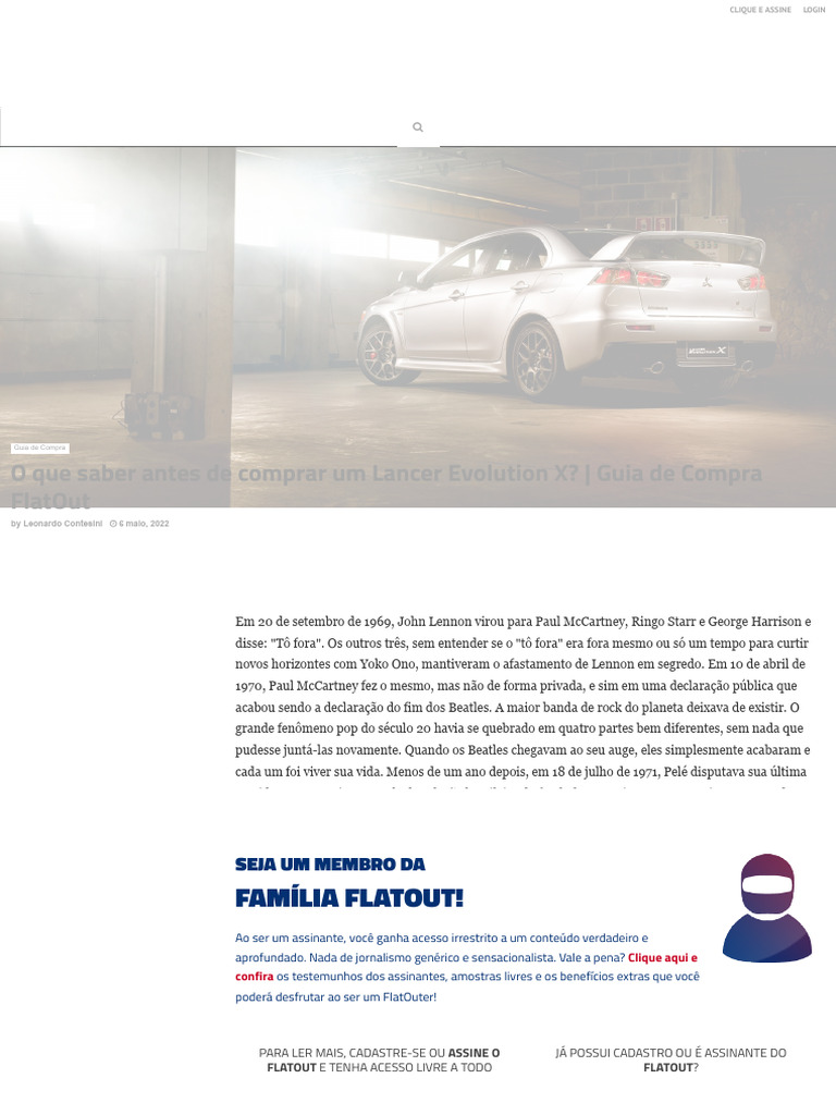 Guia de Compra: Lancer Evolution X | PDF | John Lennon | Os Beatles